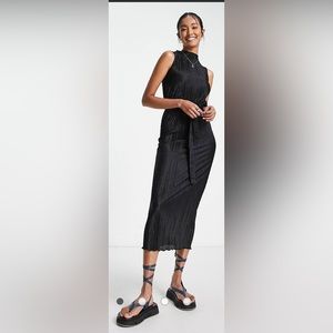 ASOS Design Plisse Midi Dress in Black